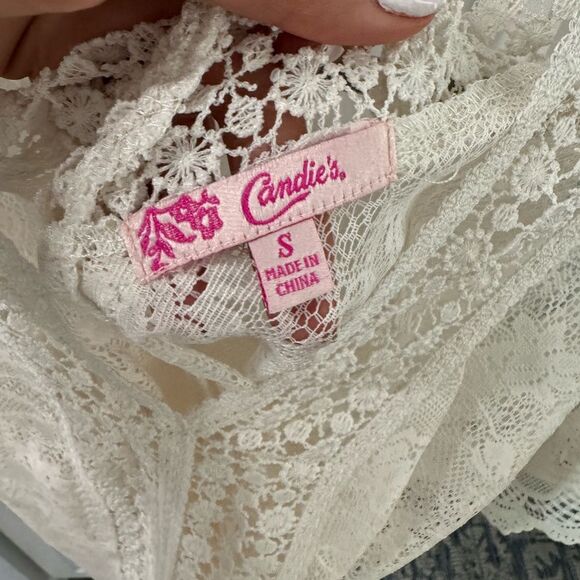 Candies Women Blouse Kimono Embroidered Lace Stretch Beige Ivory size small - Picture 6 of 6